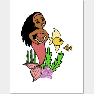 Cute Afro Mermaid Melanin Girl Posters and Art